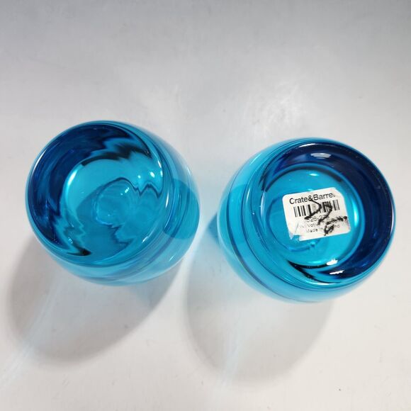 NEW Crate & Barrel Thick Turquoise Votive Holders Set 2 Clear Glass Base Poland - Picture 3 of 7